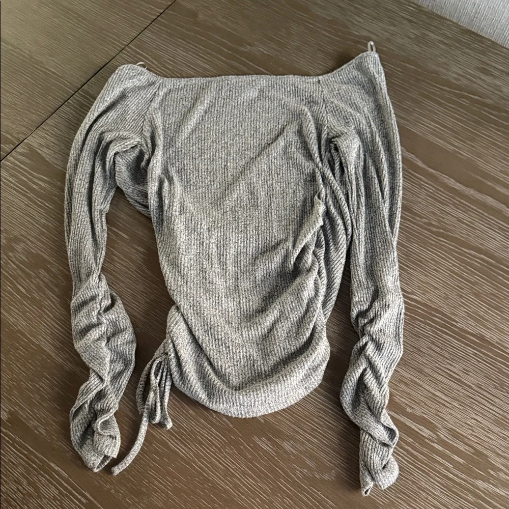 Like new Express Gray Long Sleeve Wrap Top with Ruching Detail - Picture 7 of 7
